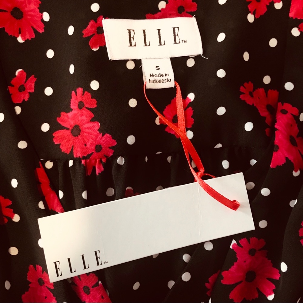 NWT Elle Black Floral V-Neck Long Sleeve Blouse Career Top Size S - Picture 7 of 7